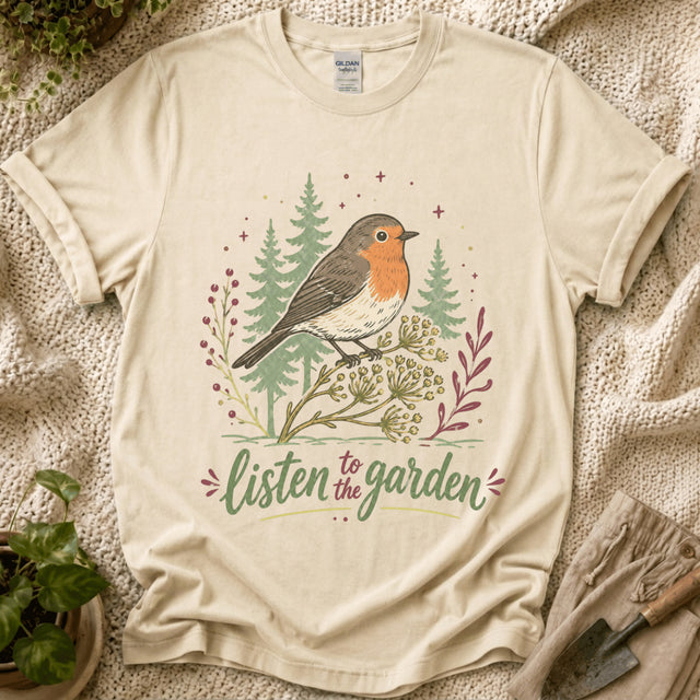 Listen To The Garden Bird T-Shirt - Zen & Zucchinis garden graphic tee