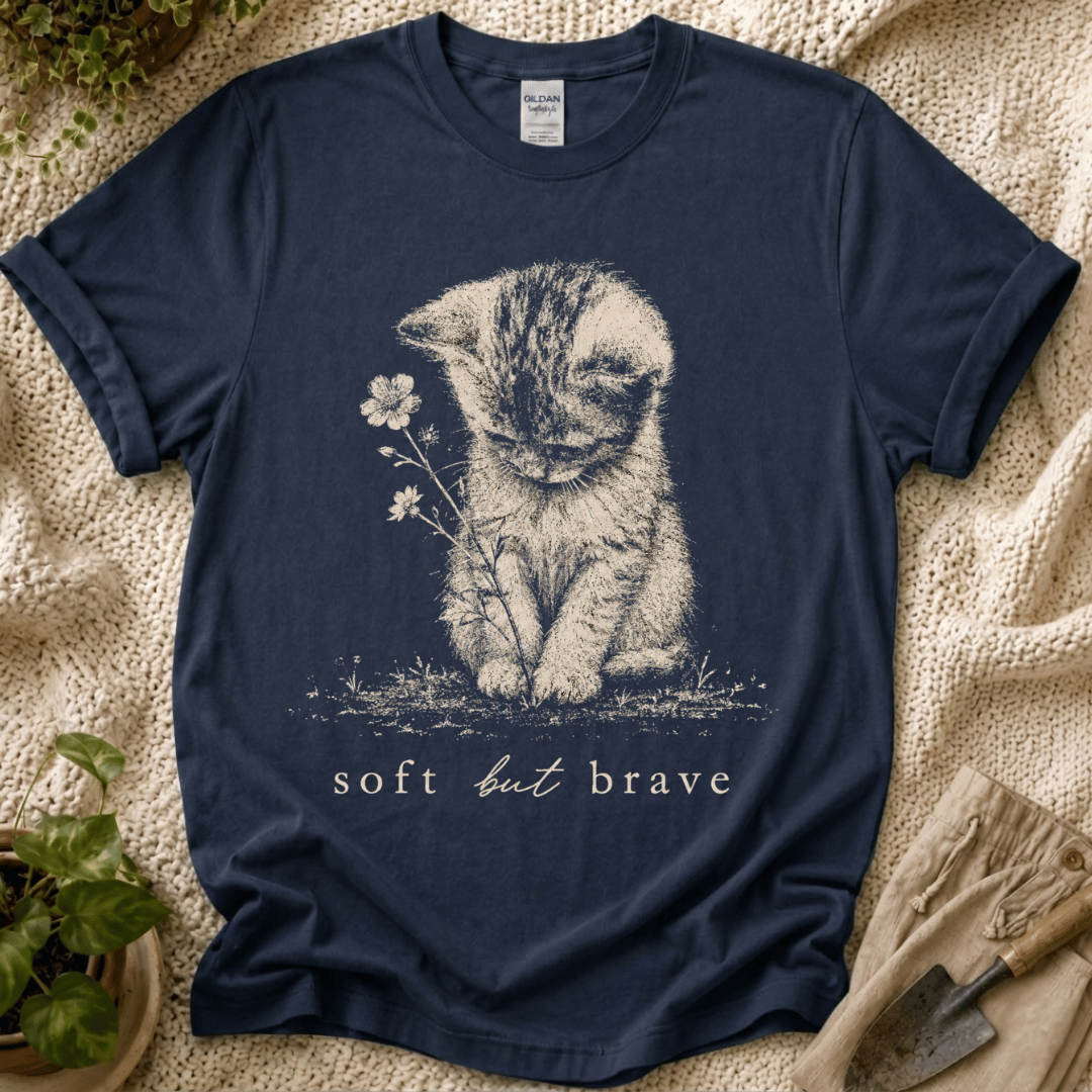 Soft But Brave Kitty T-Shirt - Zen & Zucchinis garden graphic tee