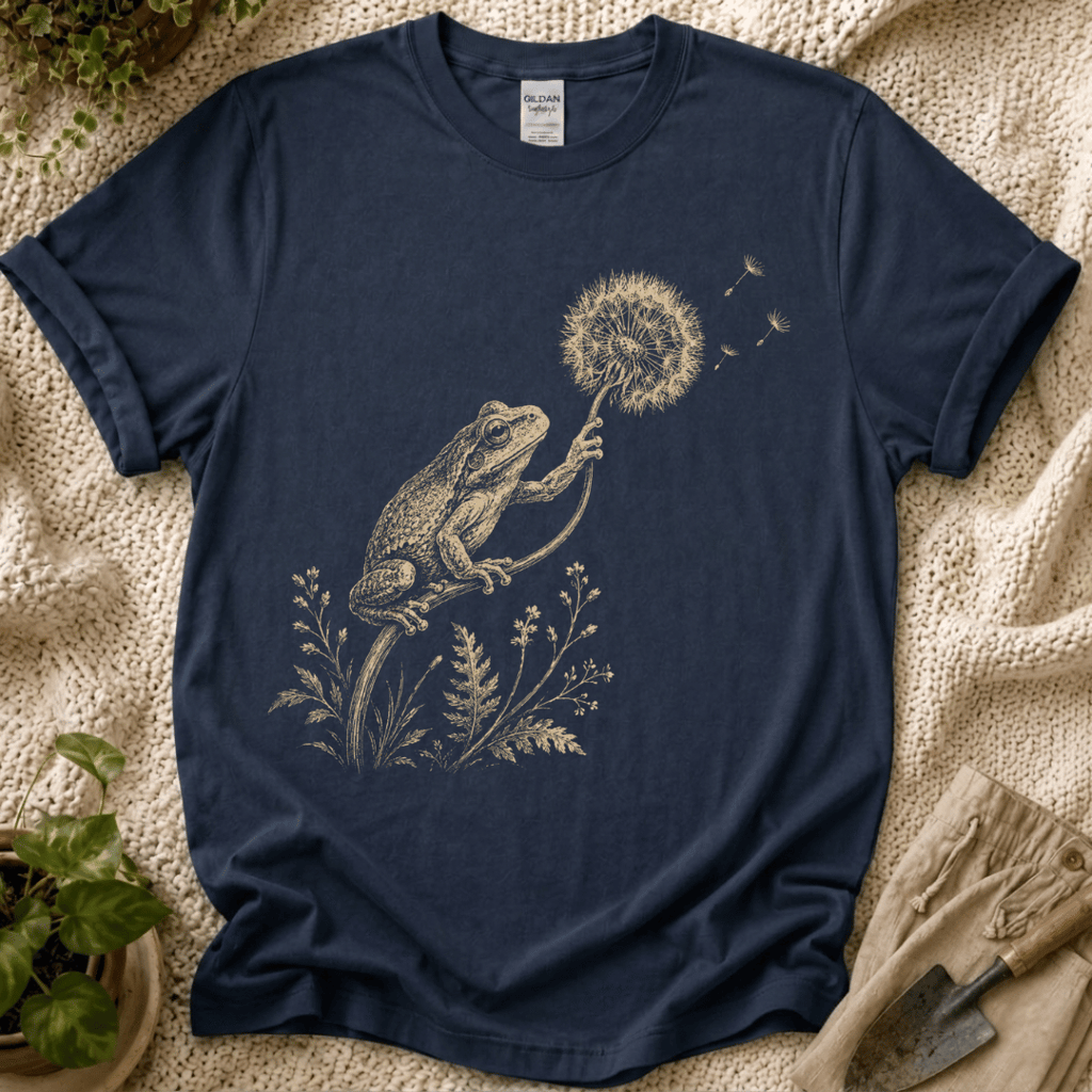 Frog with Dandelion Wish T-Shirt by Zen & Zucchinis Slow Garden Club
