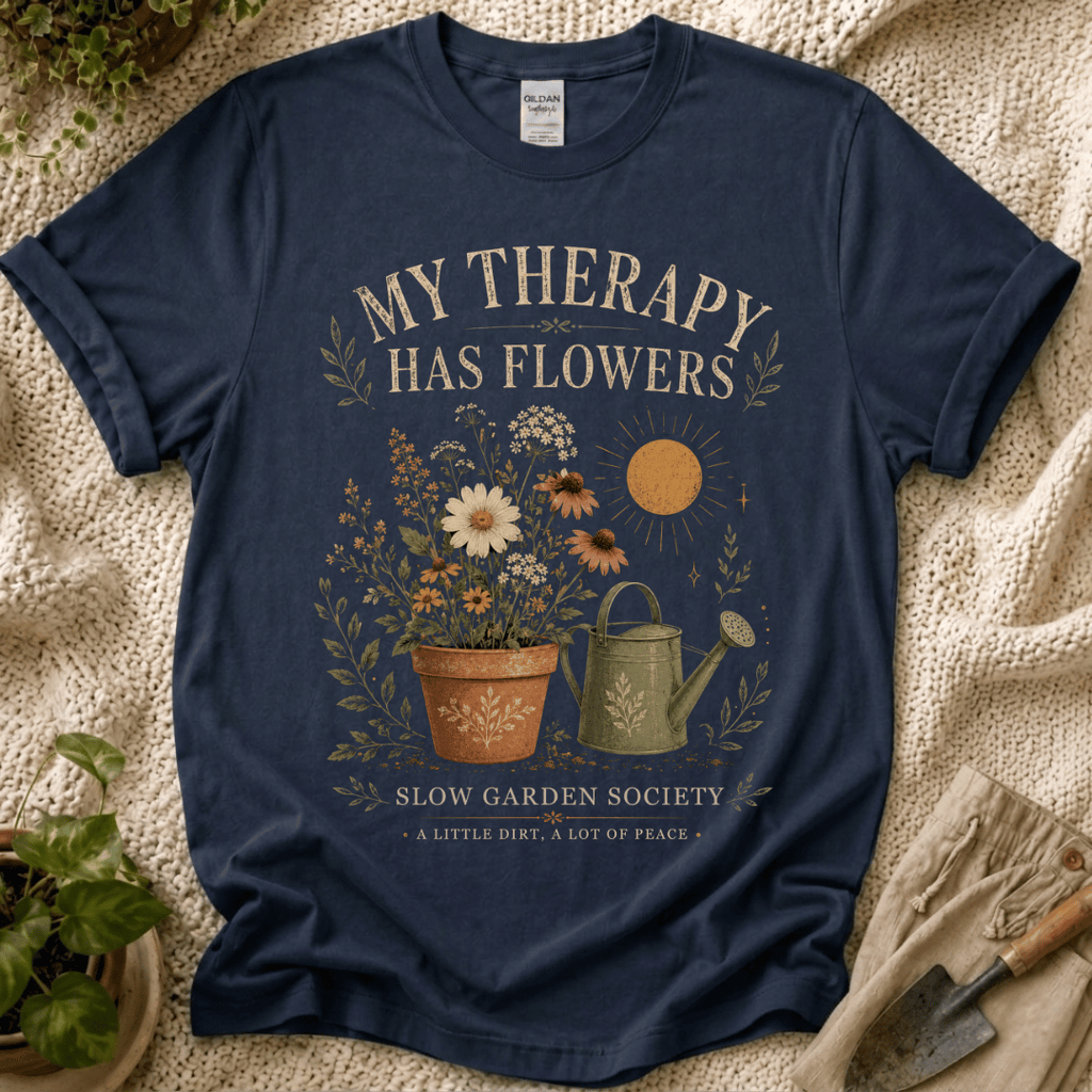 My Therapy Has Flowers T-Shirt by Zen & Zucchinis Slow Garden Club