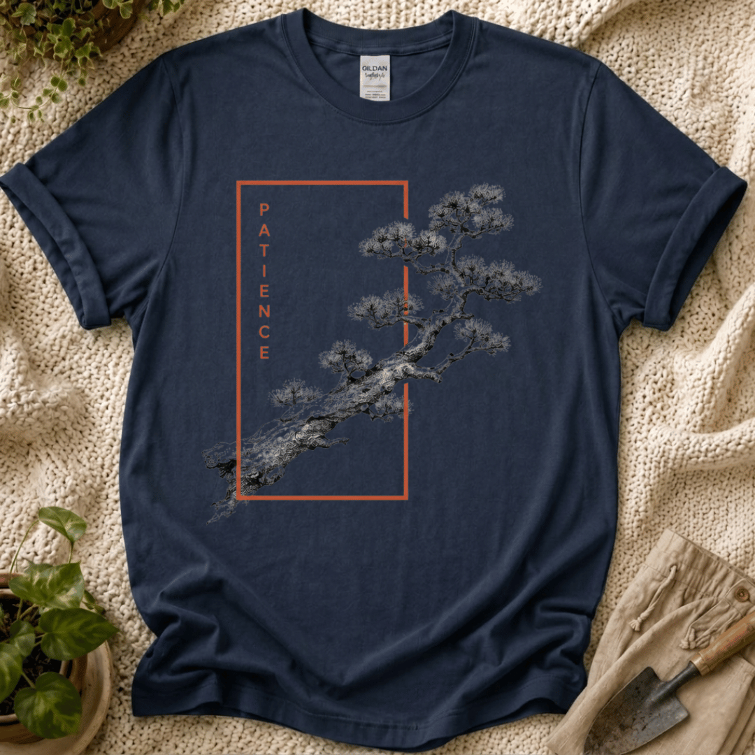 Patience Japanese Bonsai T-Shirt by Zen & Zucchinis Slow Garden Club