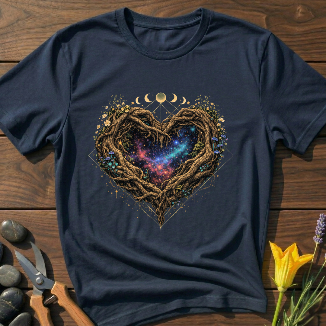 Cosmic Roots T-Shirt - botanical nature graphic t-shirt, minimalist design, unisex tee for Nature Lovers, Garnder, Farmer, Plant Lovers