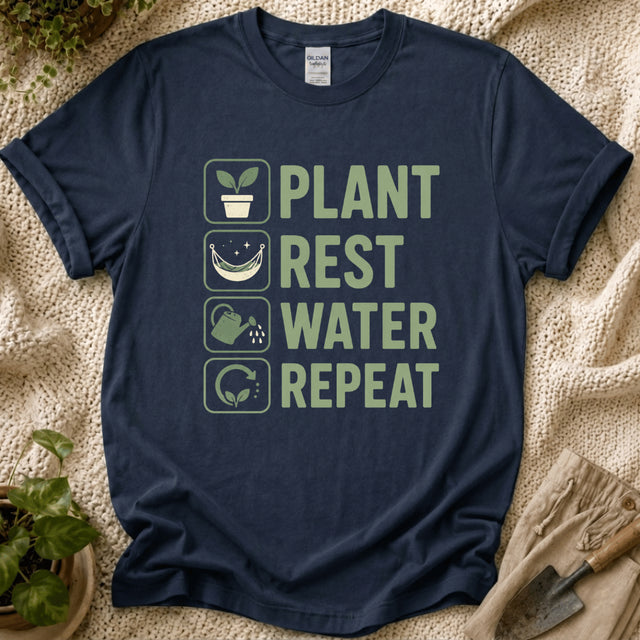 Plant Rest Water Repeat T-Shirt - Zen & Zucchinis garden graphic tee
