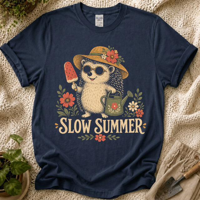 Slow Summer Hedgehog T-Shirt - Zen & Zucchinis garden graphic tee