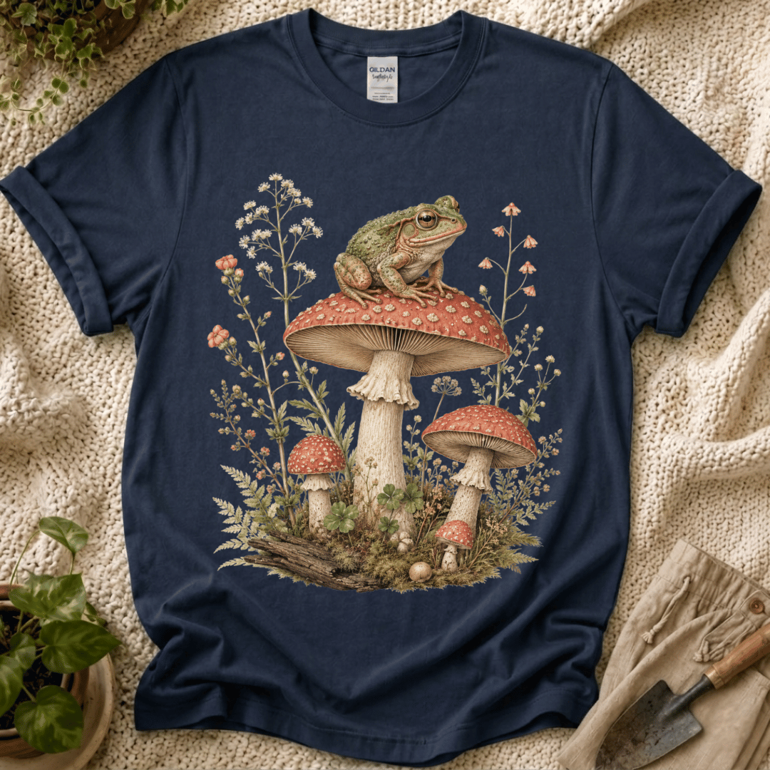 Frog on Mushrooms Cottage Garden T-Shirt