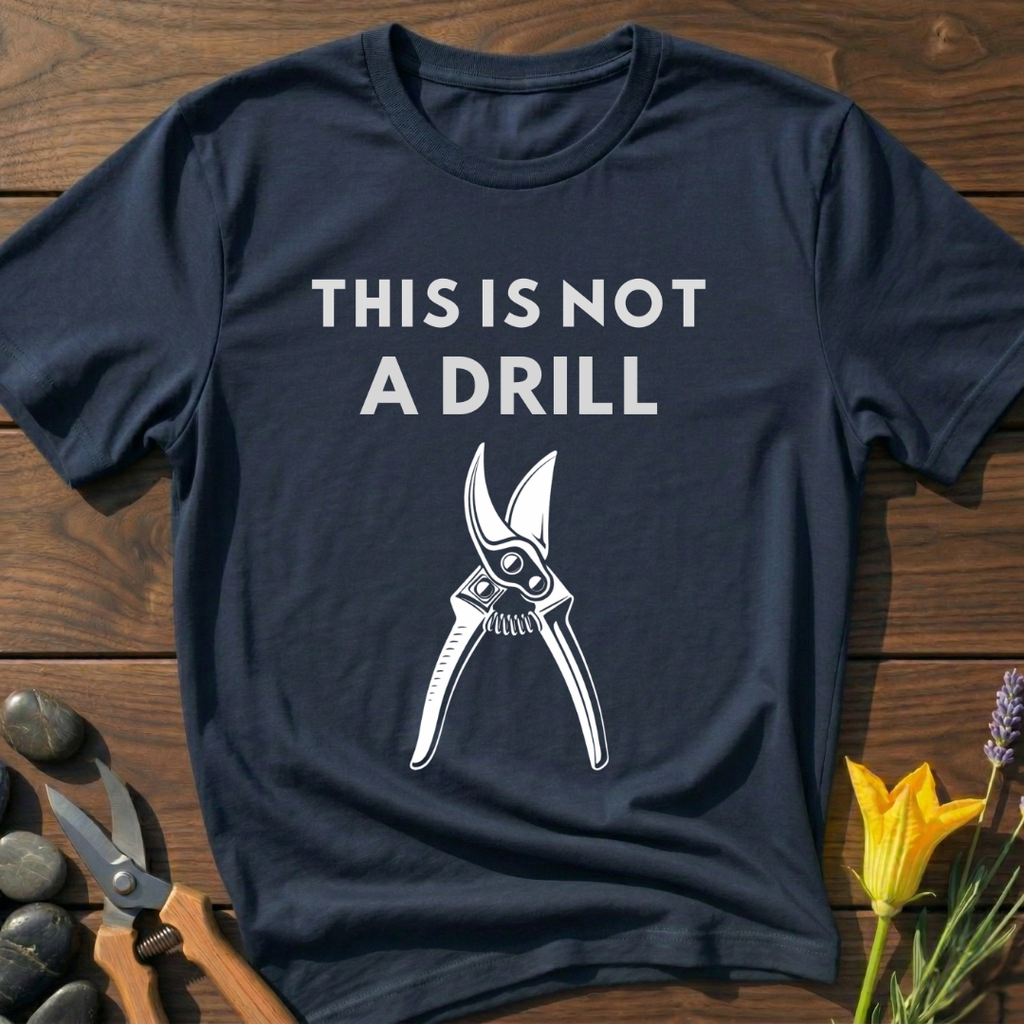 No Drill Garden Scissors T-Shirt - botanical nature graphic t-shirt, minimalist design, unisex tee for Nature Lovers, Garnder, Farmer, Plant Lovers