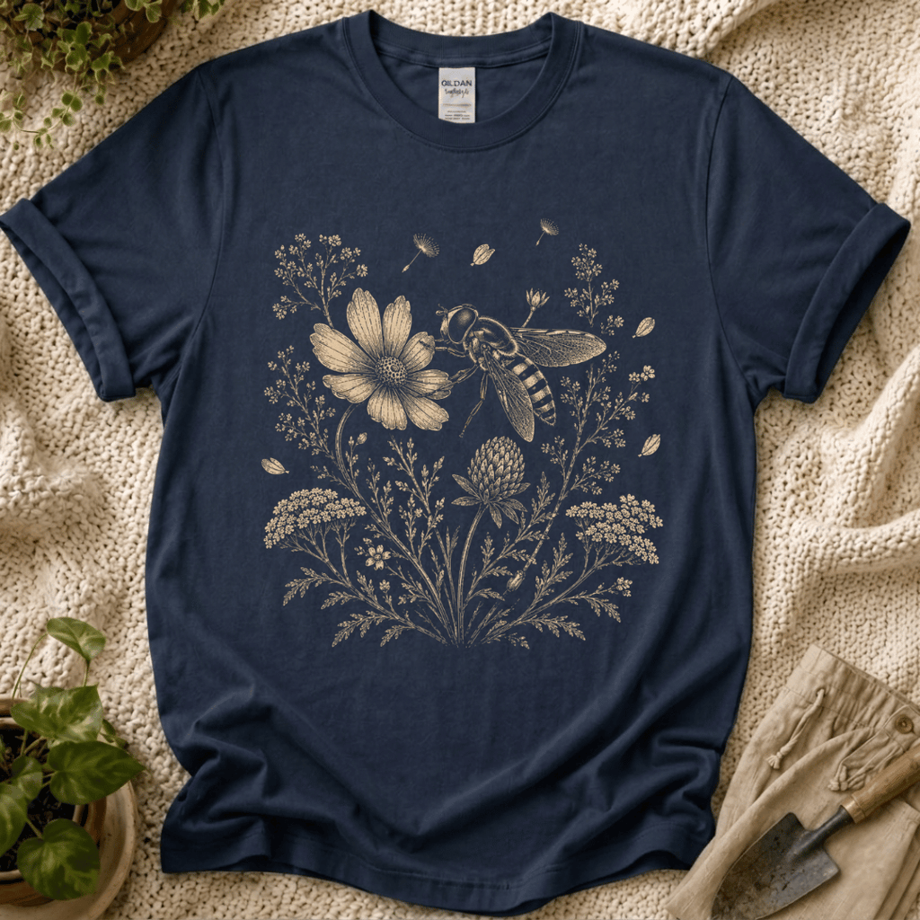 Bee In Wildflower Garden T-Shirt by Zen & Zucchinis Slow Garden Club