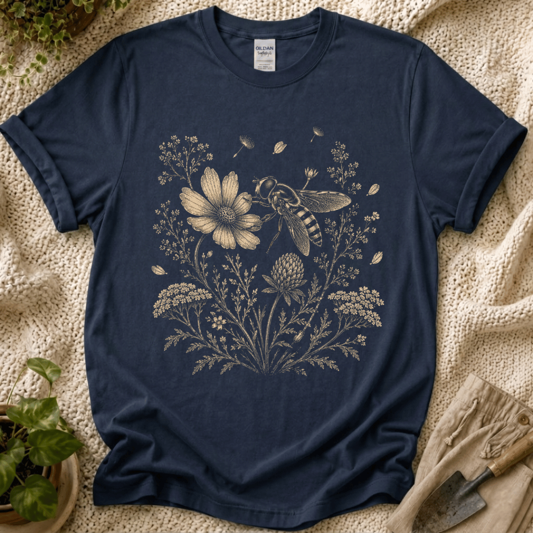 Bee In Wildflower Garden T-Shirt by Zen & Zucchinis Slow Garden Club