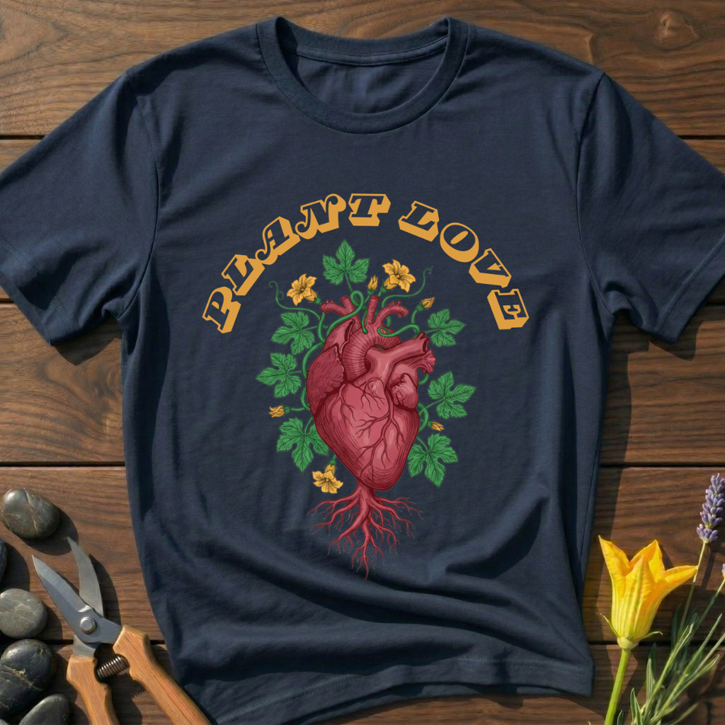 Plant Love Heart T-Shirt - botanical nature graphic t-shirt, minimalist design, unisex tee for Nature Lovers, Garnder, Farmer, Plant Lovers