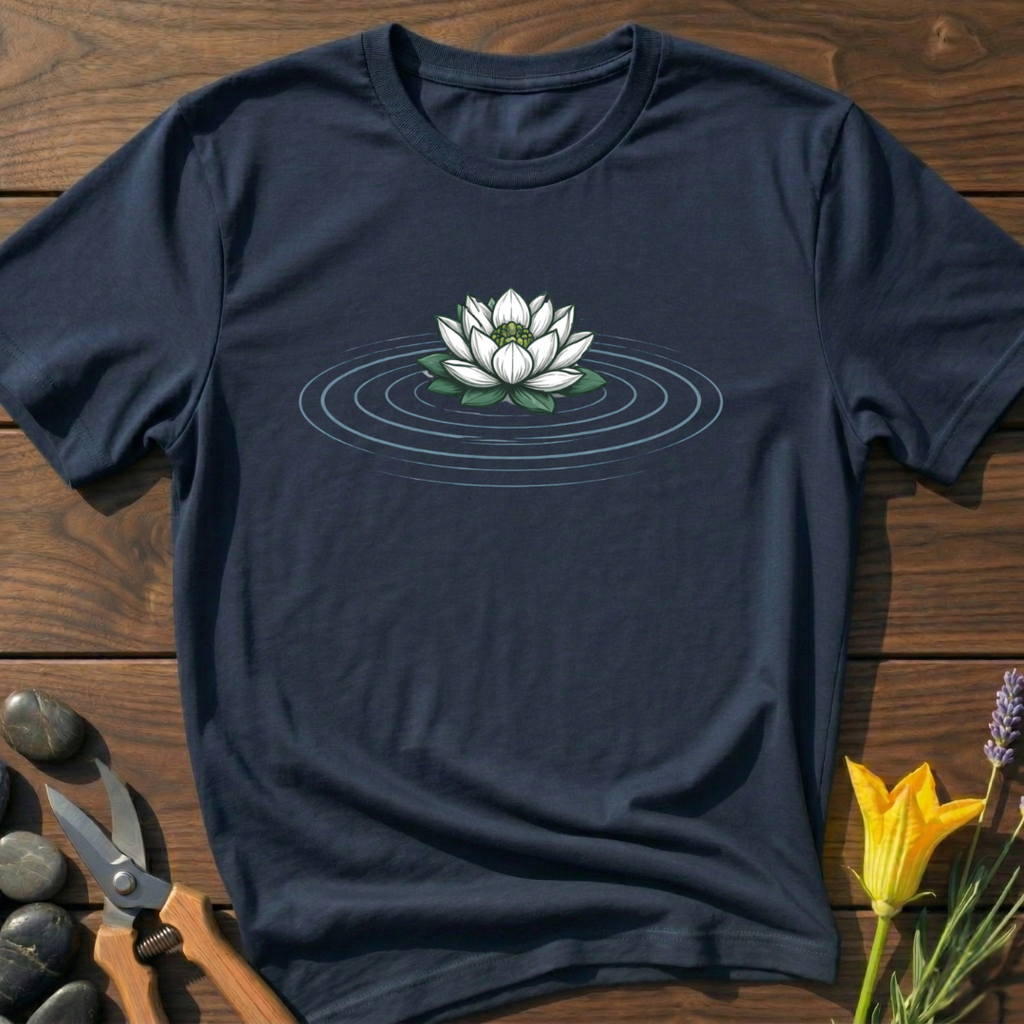 Floating Lotus T-Shirt - botanical nature graphic t-shirt, minimalist design, unisex tee for Nature Lovers, Garnder, Farmer, Plant Lovers