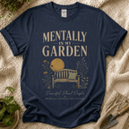 Mentally in My Garden Sunset Garden Bench T-Shirt by Zen & Zucchinis Slow Garden Club