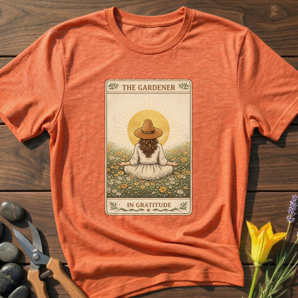 The Gardener In Gratitude T-Shirt - botanical nature graphic t-shirt, minimalist design, unisex tee”