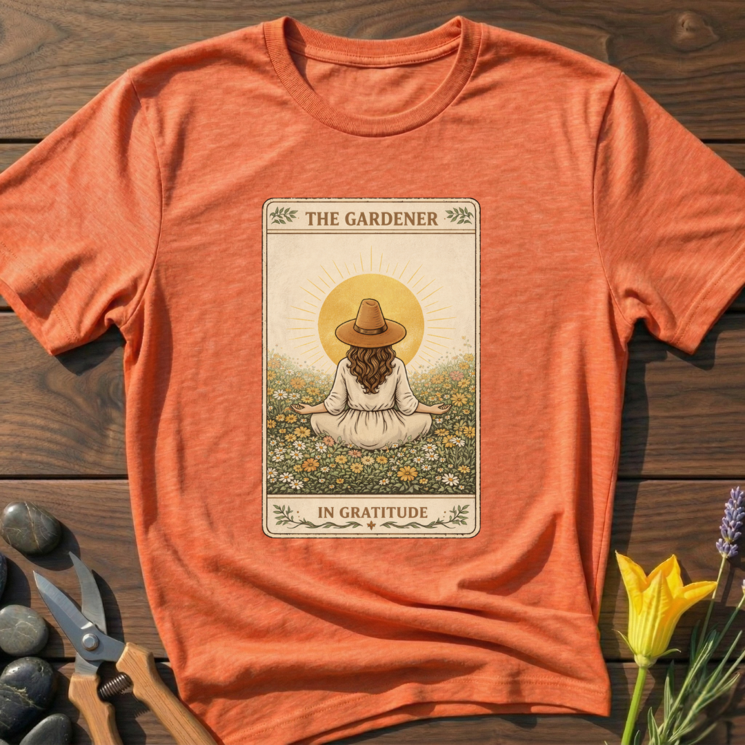 The Gardener In Gratitude T-Shirt - botanical nature graphic t-shirt, minimalist design, unisex tee”