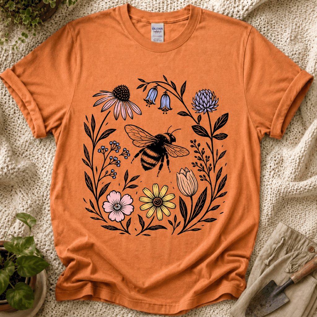 Bee WIth Wildflowers T-Shirt - Zen & Zucchinis garden graphic tee