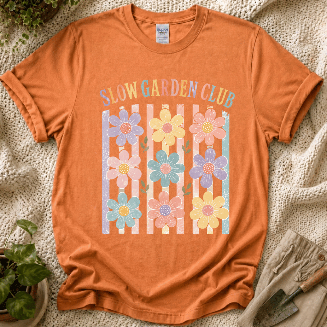 Flower On Stripes Summer Garden T-Shirt