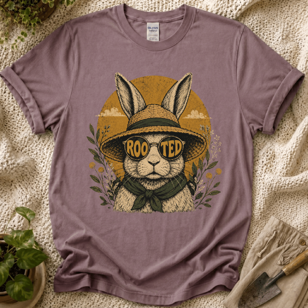 Rooted Sunset Slow Garden Bunny T-Shirt by Zen & Zucchinis Slow Garden Club