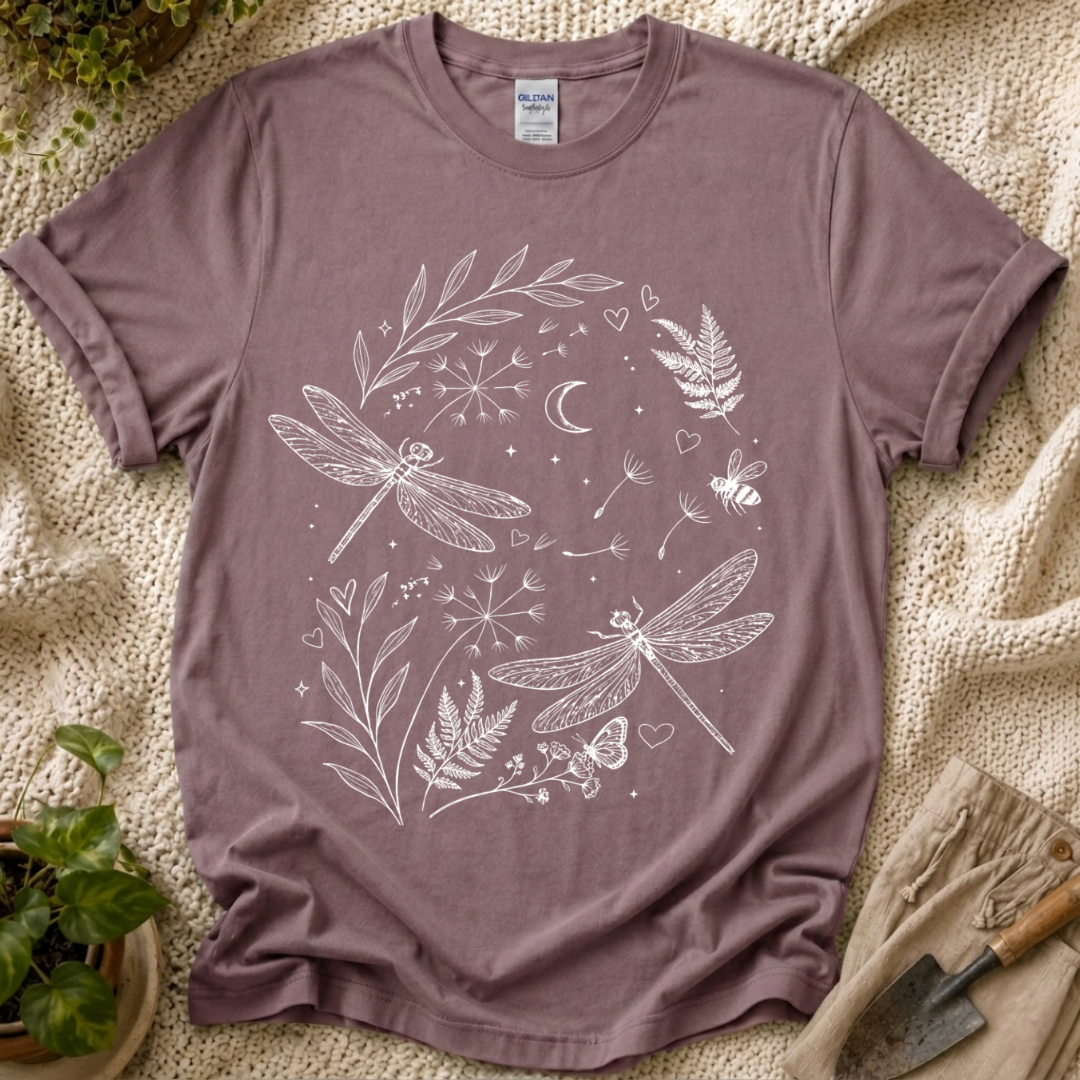 Moonlit Dragonfly Garden T-Shirt by Zen & Zucchinis Slow Garden Club