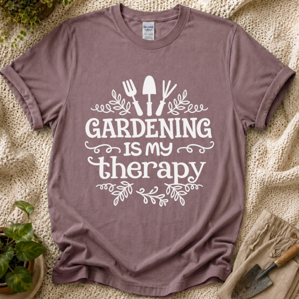 Gardening Is My Therapy T-Shirt by Zen & Zucchinis Slow Garden Club
