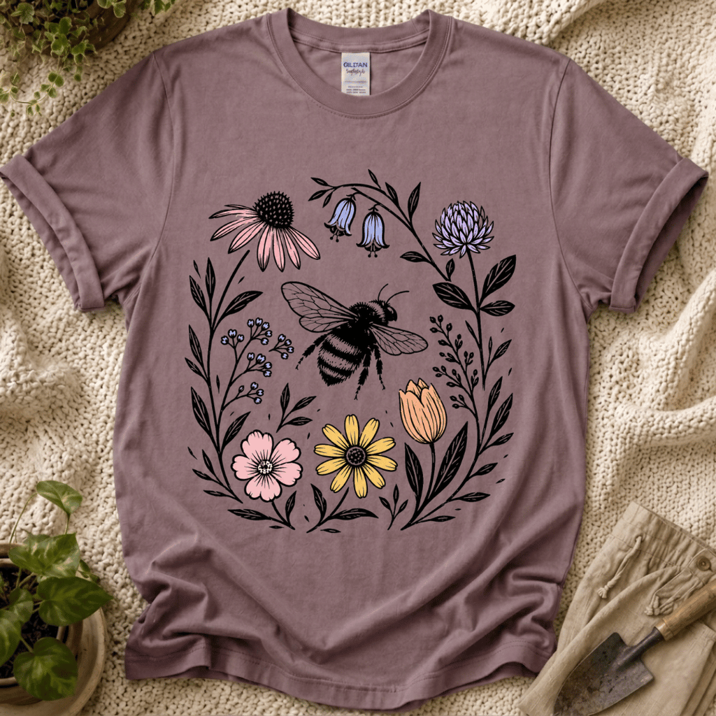 Bee WIth Wildflowers T-Shirt - Zen & Zucchinis garden graphic tee