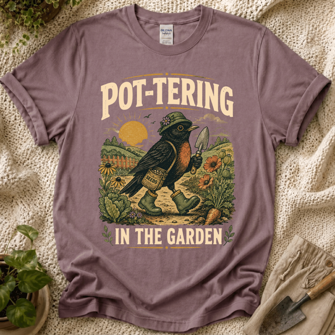 Pottering in the Garden Bird T-Shirt by Zen & Zucchinis Slow Garden Club