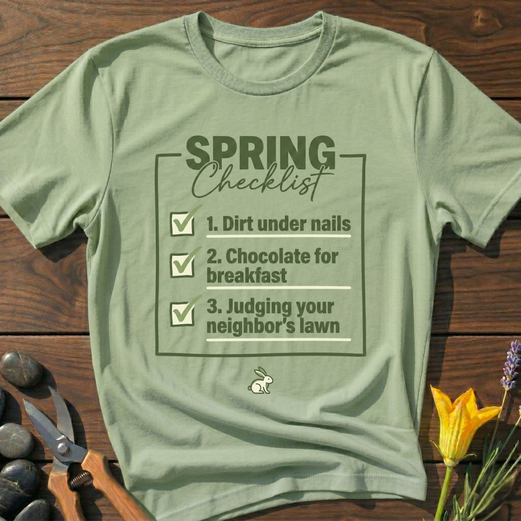 Spring Checklist T-Shirt - botanical nature graphic t-shirt, minimalist design, unisex tee for Nature Lovers, Garnder, Farmer, Plant Lovers