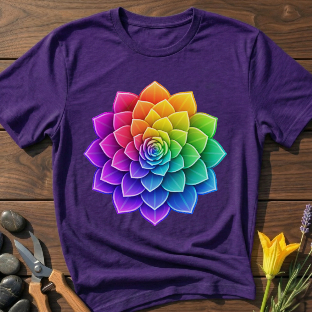 Rainbow Flower T-Shirt - botanical nature graphic t-shirt, minimalist design, unisex tee for Nature Lovers, Garnder, Farmer, Plant Lovers