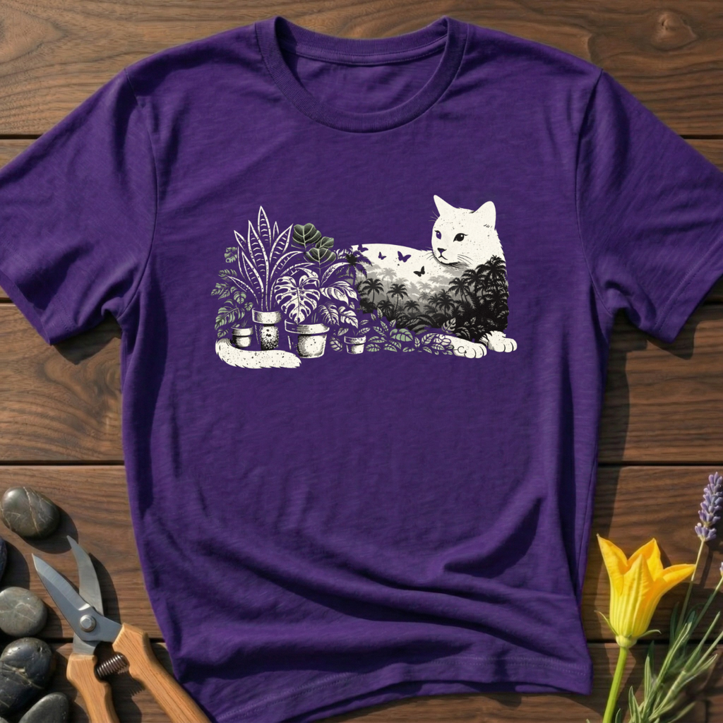 Plant Cat T-Shirt - botanical nature graphic t-shirt, minimalist design, unisex tee for Nature Lovers, Garnder, Farmer, Plant Lovers
