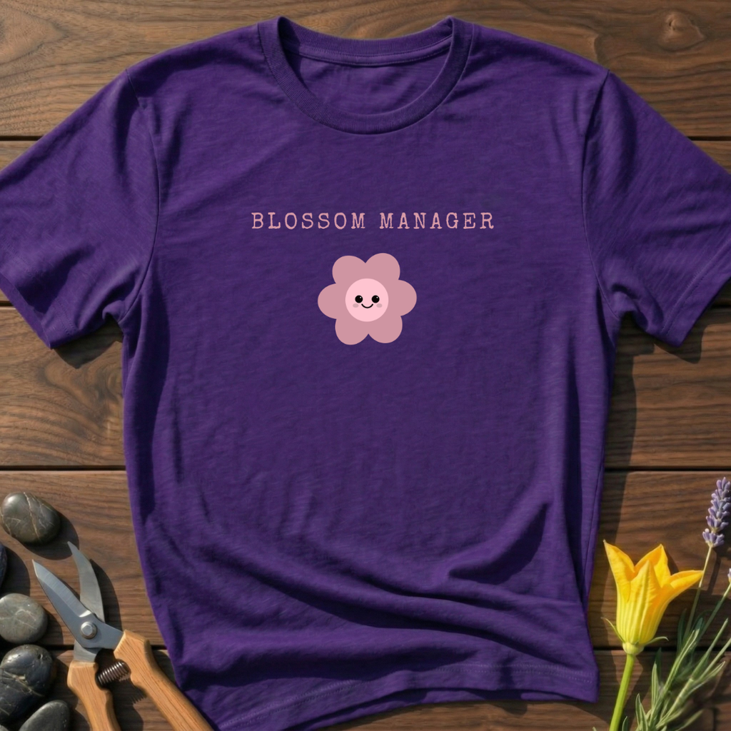 Blossom Manager T-Shirt - botanical nature graphic t-shirt, minimalist design, unisex tee for Nature Lovers, Garnder, Farmer, Plant Lovers
