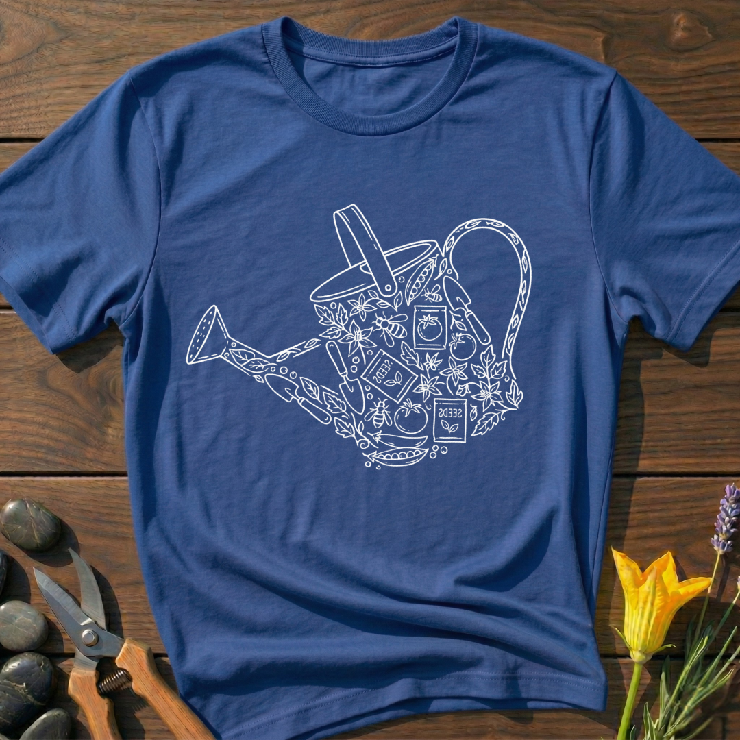 Watering Can Fractals T-Shirt - botanical nature graphic t-shirt, minimalist design, unisex tee for Nature Lovers, Garnder, Farmer, Plant Lovers