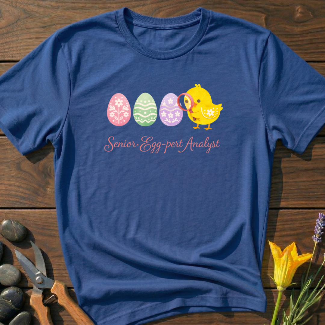 Senior Egg-Pert Analyst - T-Shirt - botanical nature graphic t-shirt, minimalist design, unisex tee for Nature Lovers, Garnder, Farmer, Plant Lovers