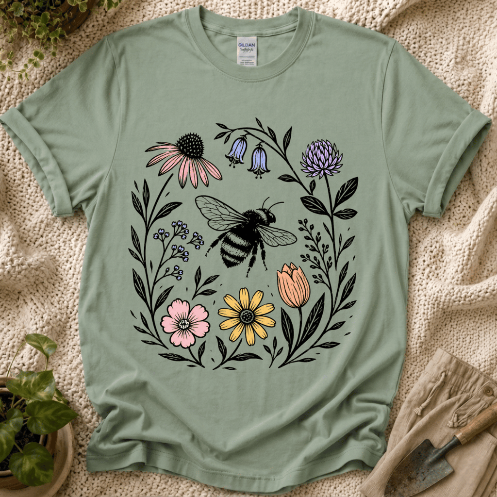 Bee WIth Wildflowers T-Shirt - Zen & Zucchinis garden graphic tee