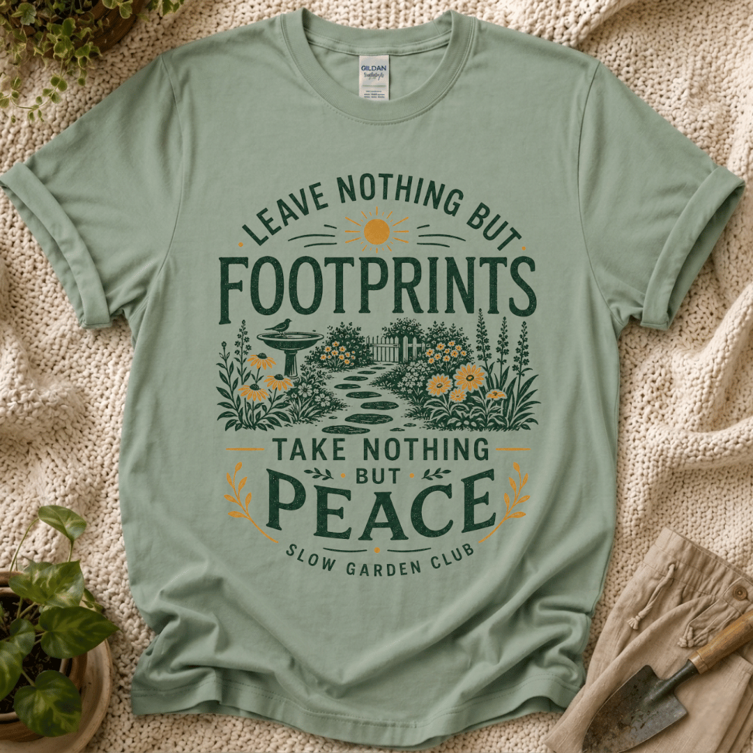 Leave Nothing But Footprints T-Shirt - Zen & Zucchinis garden graphic tee