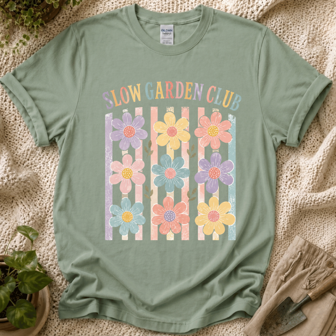 Flower On Stripes Summer Garden T-Shirt