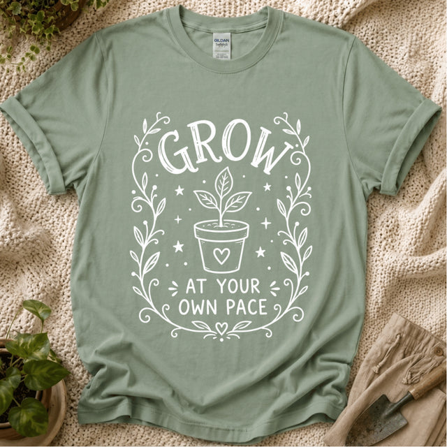 Grow at Your Own Pace Garden T-Shirt by Zen & Zucchinis Slow Garden Club