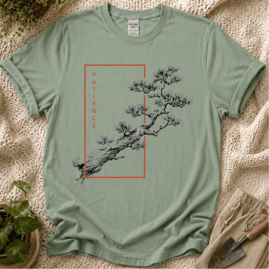 Patience Japanese Bonsai T-Shirt by Zen & Zucchinis Slow Garden Club