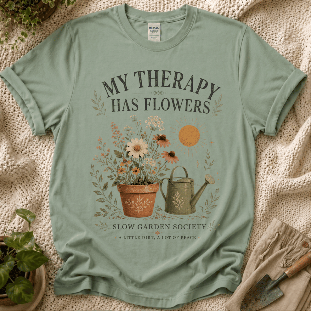 My Therapy Has Flowers T-Shirt by Zen & Zucchinis Slow Garden Club