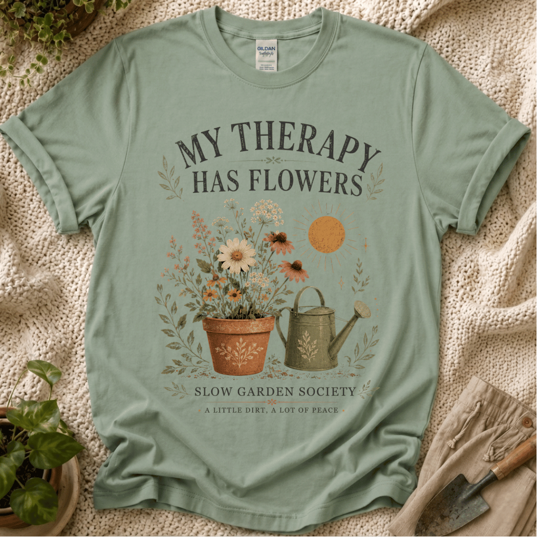 My Therapy Has Flowers T-Shirt by Zen & Zucchinis Slow Garden Club
