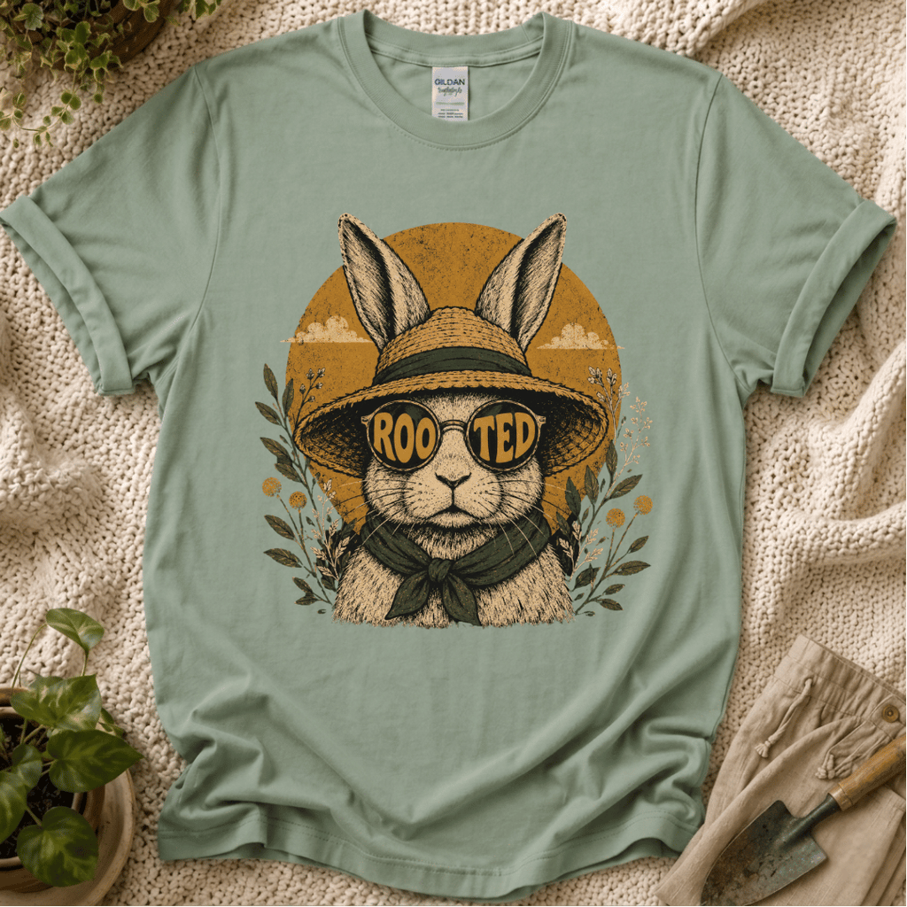 Rooted Sunset Slow Garden Bunny T-Shirt by Zen & Zucchinis Slow Garden Club