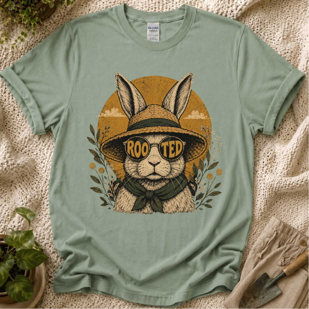 Rooted Sunset Slow Garden Bunny T-Shirt by Zen & Zucchinis Slow Garden Club