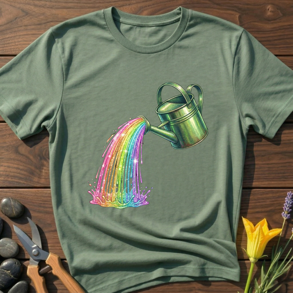 Watering Can T-Shirt - botanical nature graphic t-shirt, minimalist design, unisex tee for Nature Lovers, Garnder, Farmer, Plant Lovers