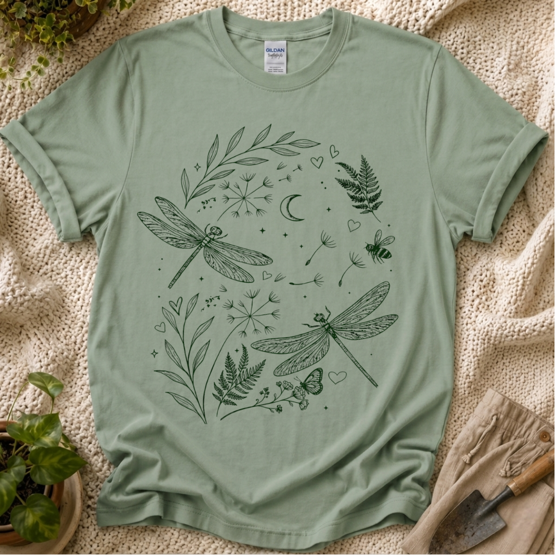 Moonlit Dragonfly Garden T-Shirt by Zen & Zucchinis Slow Garden Club