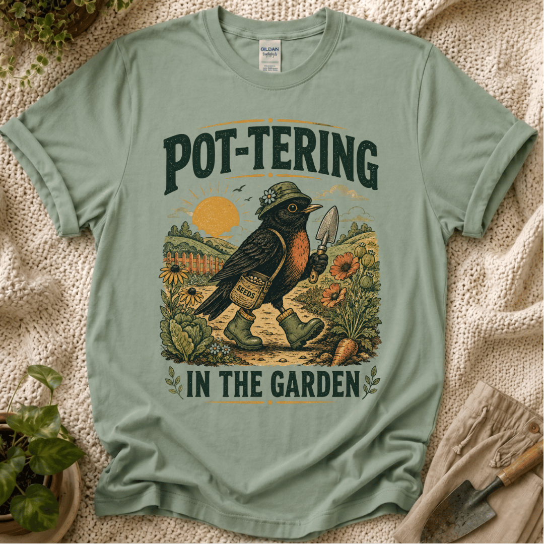 Pottering in the Garden Bird T-Shirt by Zen & Zucchinis Slow Garden Club