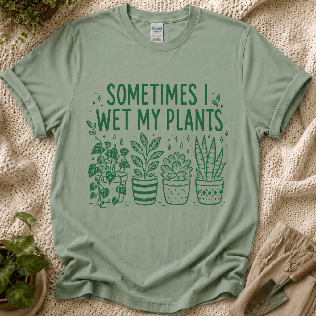 Sometimes I Wet My Plants T-Shirt by Zen & Zucchinis Slow Garden Club