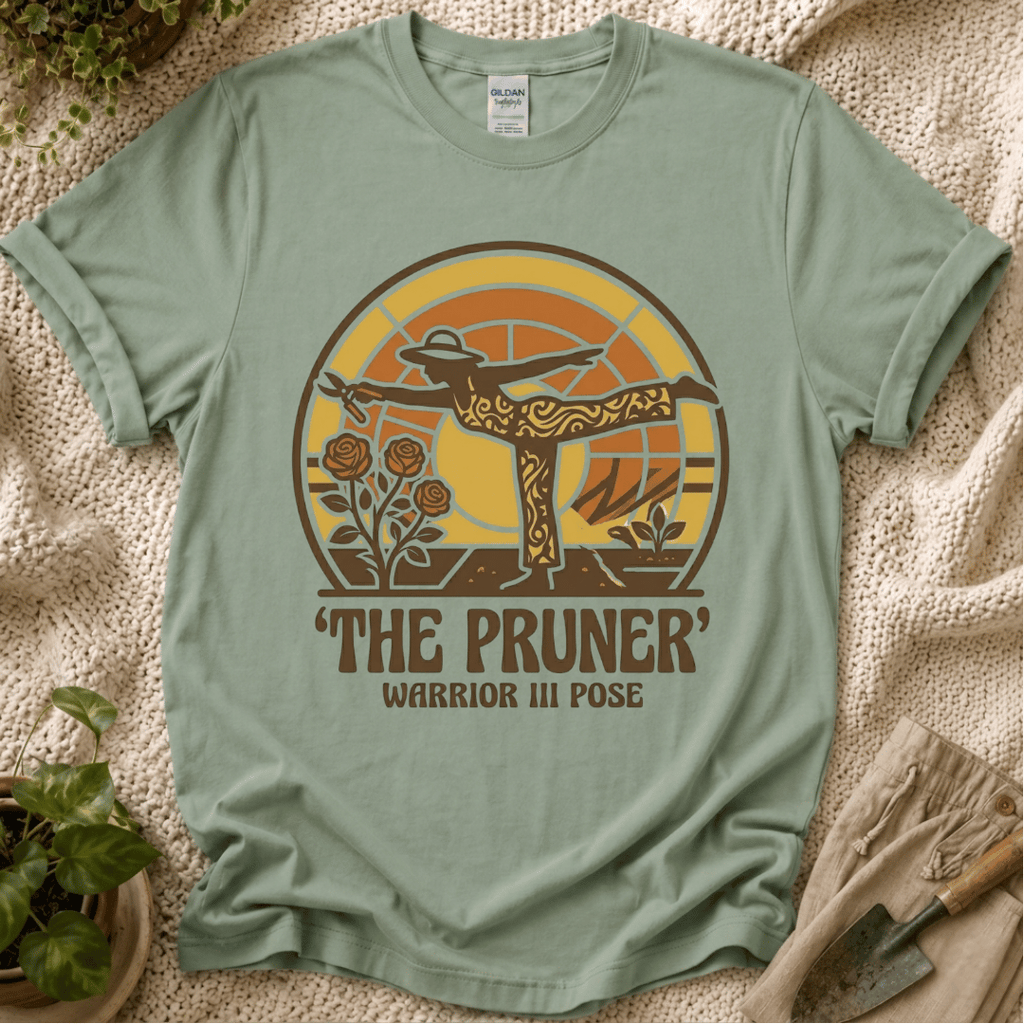 The Pruner Gardening Pose T-Shirt by Zen & Zucchinis Slow Garden Club