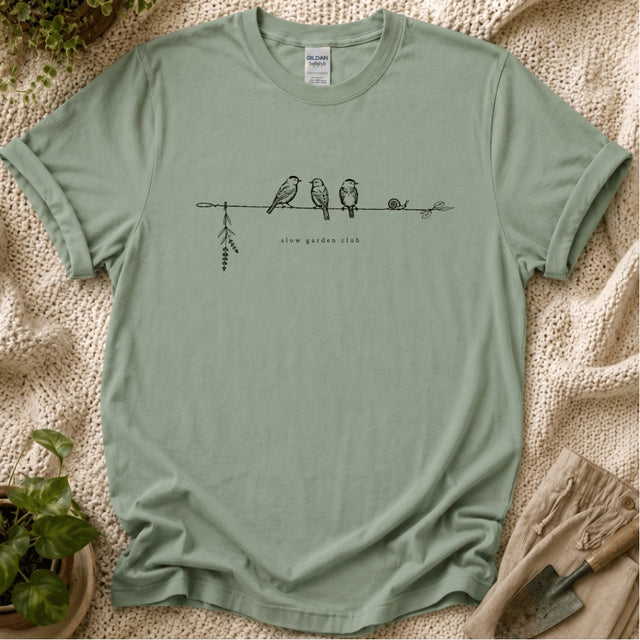 Slow Garden Birds Nature Perch T-Shirt by Zen & Zucchinis Slow Garden Club