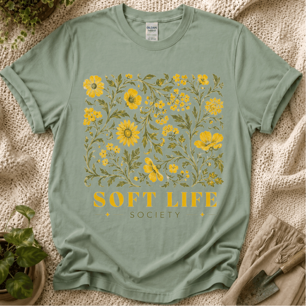 Soft Life Society Yellow Flower T-Shirt by Zen & Zucchinis Slow Garden Club