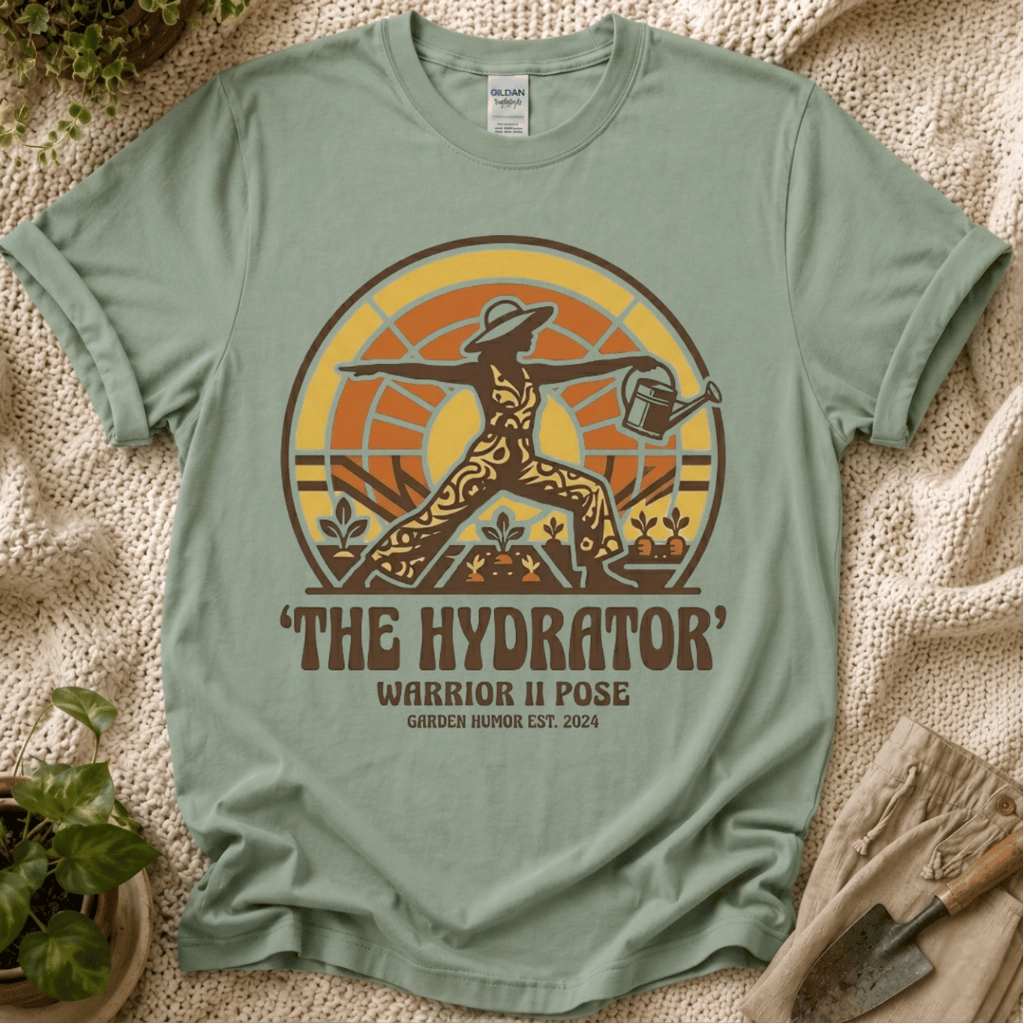 The Hydrator Gardening Pose T-Shirt by Zen & Zucchinis Slow Garden Club