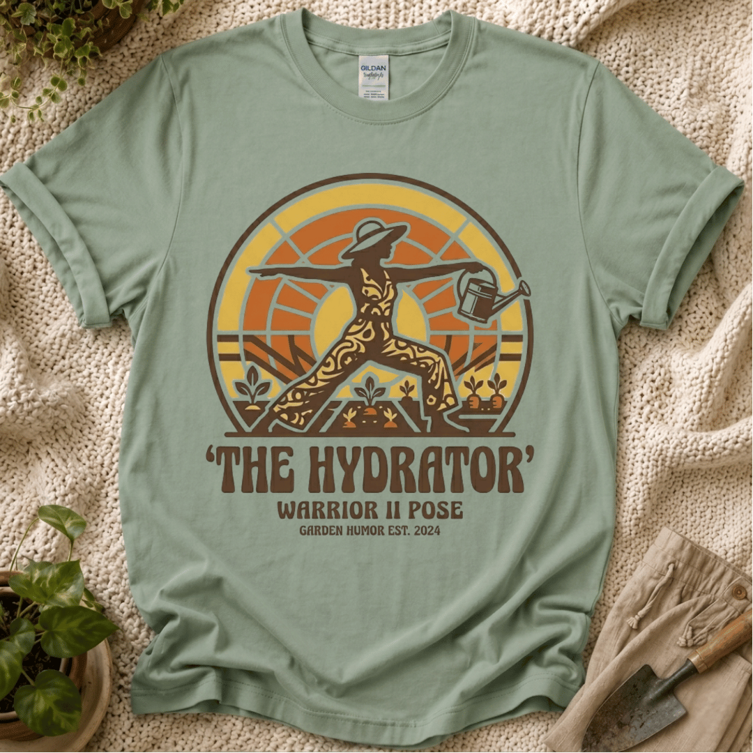 The Hydrator Gardening Pose T-Shirt by Zen & Zucchinis Slow Garden Club