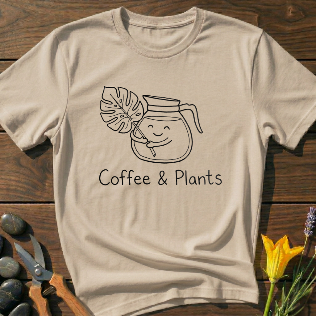 Coffee & Plants T-Shirt - botanical nature graphic t-shirt, minimalist design, unisex tee for Nature Lovers, Garnder, Farmer, Plant Lovers