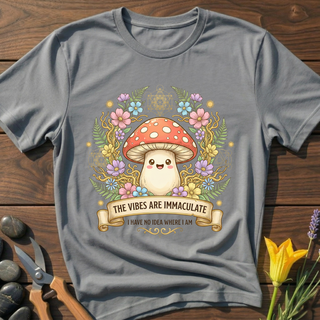 Immaculate Fungi Vibes T-Shirt - botanical nature graphic t-shirt, minimalist design, unisex tee for Nature Lovers, Garnder, Farmer, Plant Lovers
